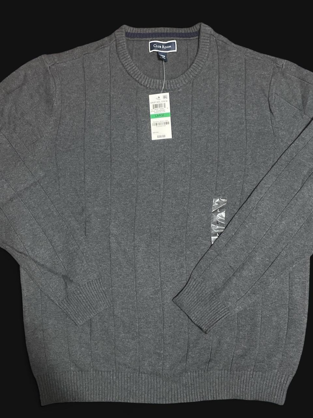 Club Room Men's Charcoal Ribbed Crewneck Sweater